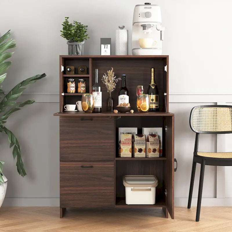 Desk Cabinet, with Storage Drawer & Shelves, Fold-up Desktop