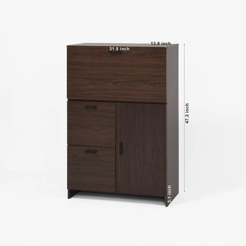 Desk Cabinet, with Storage Drawer & Shelves, Fold-up Desktop