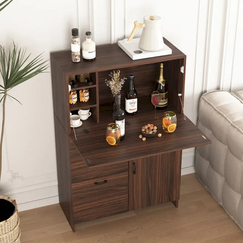 Desk Cabinet, with Storage Drawer & Shelves, Fold-up Desktop