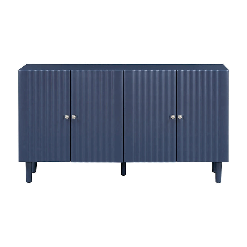 Elegant Four-Door Sideboard with Wavy Pattern Doors, Cylindrical Legs, and Sleek Metal Handles, Adjustable, for Living Room