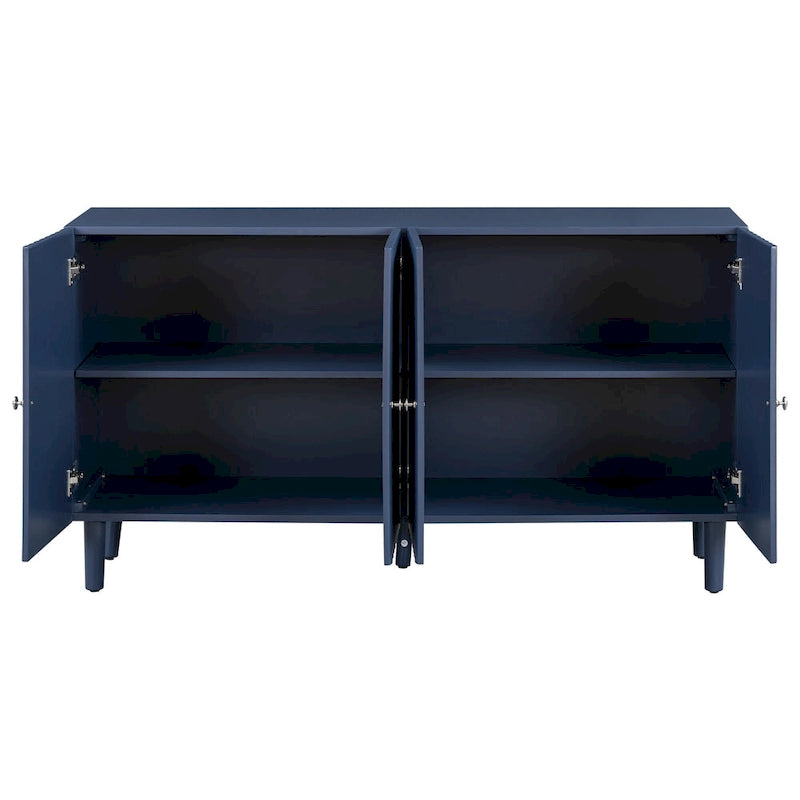 Elegant Four-Door Sideboard with Wavy Pattern Doors, Cylindrical Legs, and Sleek Metal Handles, Adjustable, for Living Room