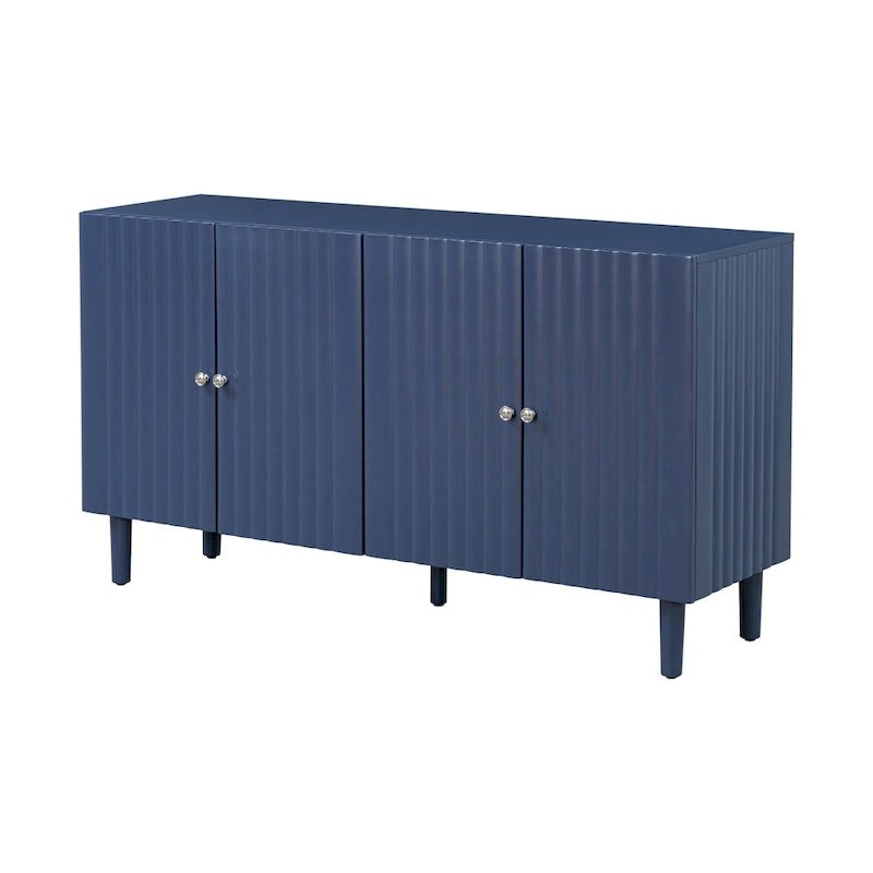 Elegant Four-Door Sideboard with Wavy Pattern Doors, Cylindrical Legs, and Sleek Metal Handles, Adjustable, for Living Room