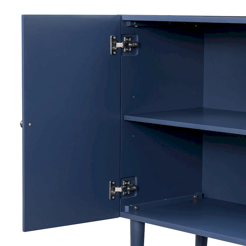 Elegant Four-Door Sideboard with Wavy Pattern Doors, Cylindrical Legs, and Sleek Metal Handles, Adjustable, for Living Room