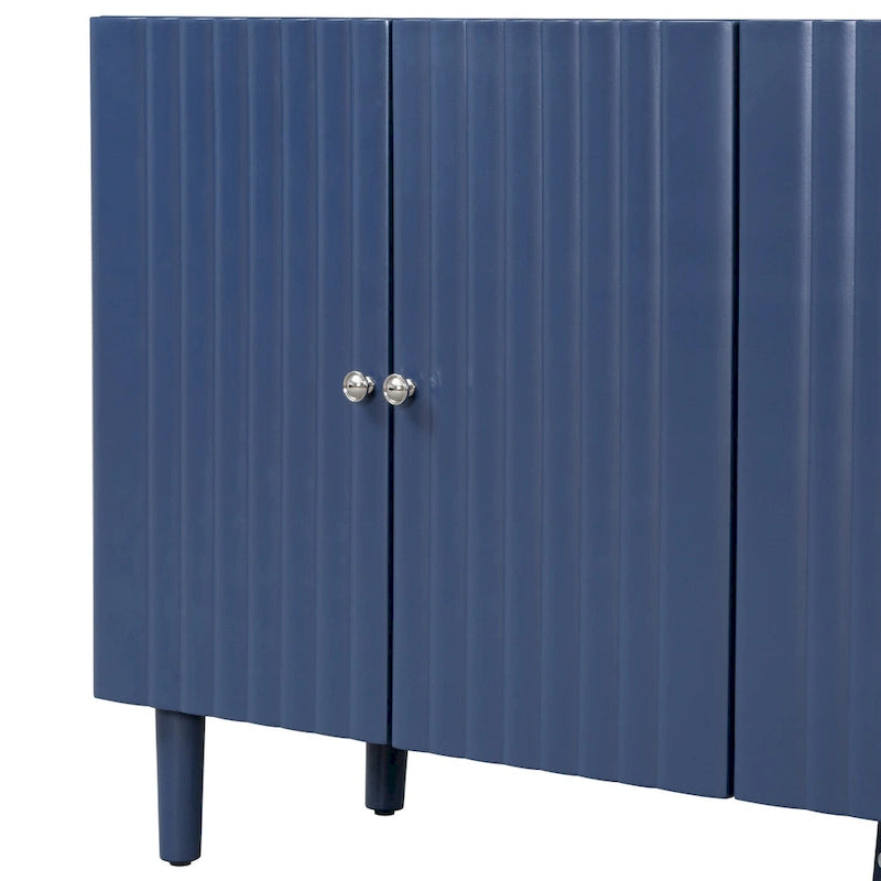 Elegant Four-Door Sideboard with Wavy Pattern Doors, Cylindrical Legs, and Sleek Metal Handles, Adjustable, for Living Room