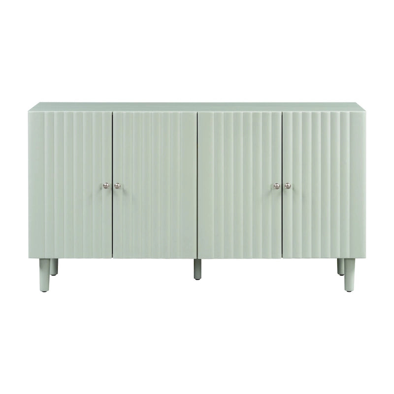 Elegant Four-Door Sideboard with Wavy Pattern Doors, Cylindrical Legs, and Sleek Metal Handles, Adjustable, for Living Room