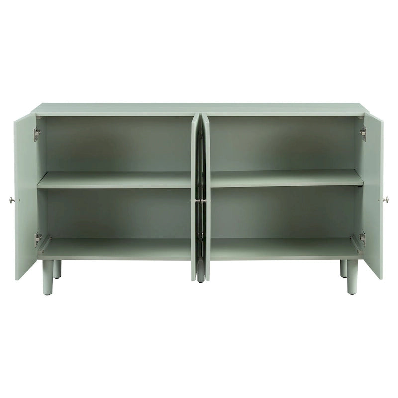 Elegant Four-Door Sideboard with Wavy Pattern Doors, Cylindrical Legs, and Sleek Metal Handles, Adjustable, for Living Room