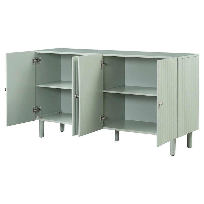 Elegant Four-Door Sideboard with Wavy Pattern Doors, Cylindrical Legs, and Sleek Metal Handles, Adjustable, for Living Room