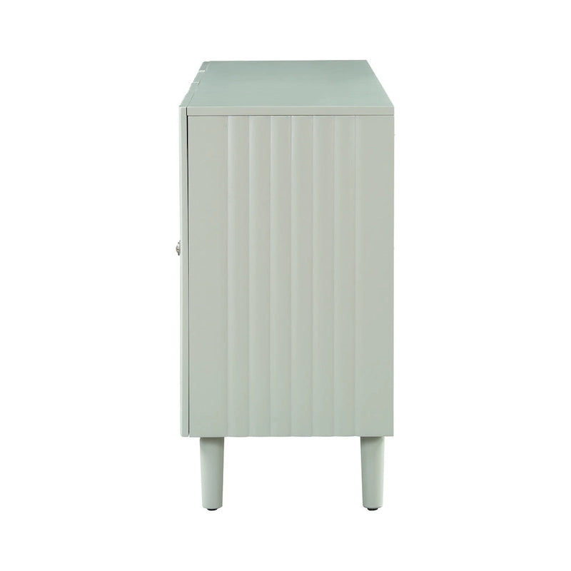 Elegant Four-Door Sideboard with Wavy Pattern Doors, Cylindrical Legs, and Sleek Metal Handles, Adjustable, for Living Room