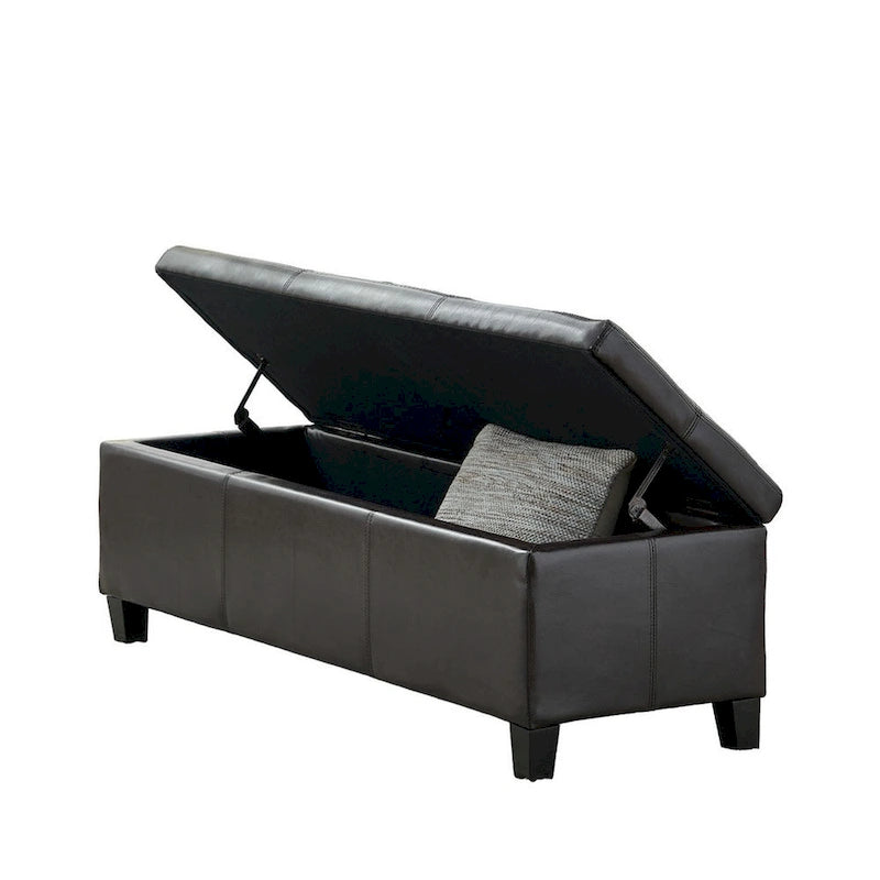 Storage Ottoman Bench, Detailed Brown Faux Leather, 51 Inch