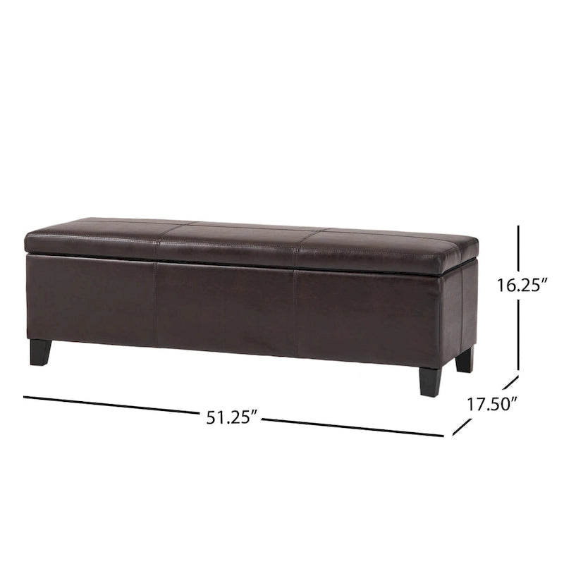 Storage Ottoman Bench, Detailed Brown Faux Leather, 51 Inch