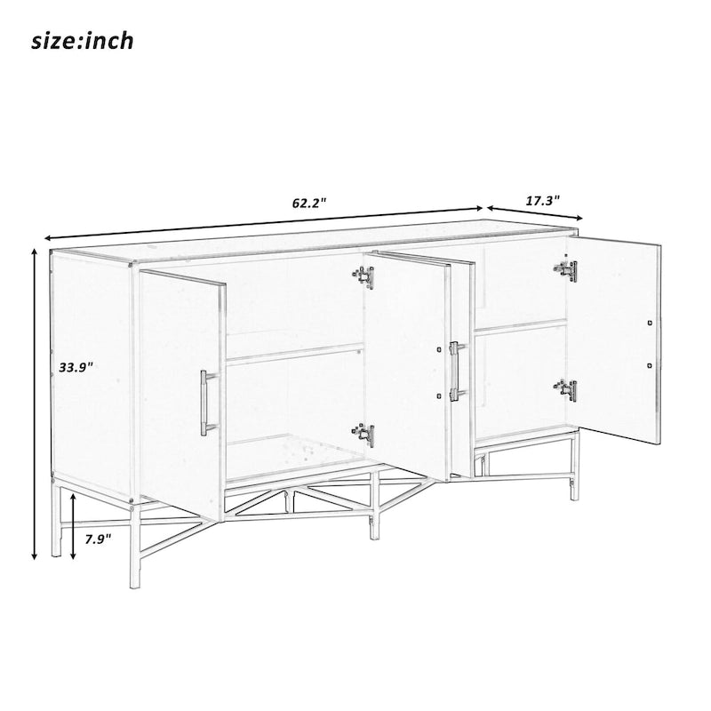 Sideboard Cabinet with Metal Handles, Entryway Storage Cabinets with Shelves, Buffet Cabinet with Metal Cross Leg