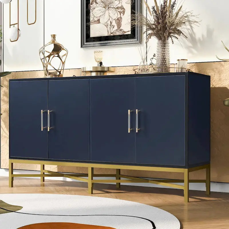 Sideboard Cabinet with Metal Handles, Entryway Storage Cabinets with Shelves, Buffet Cabinet with Metal Cross Leg