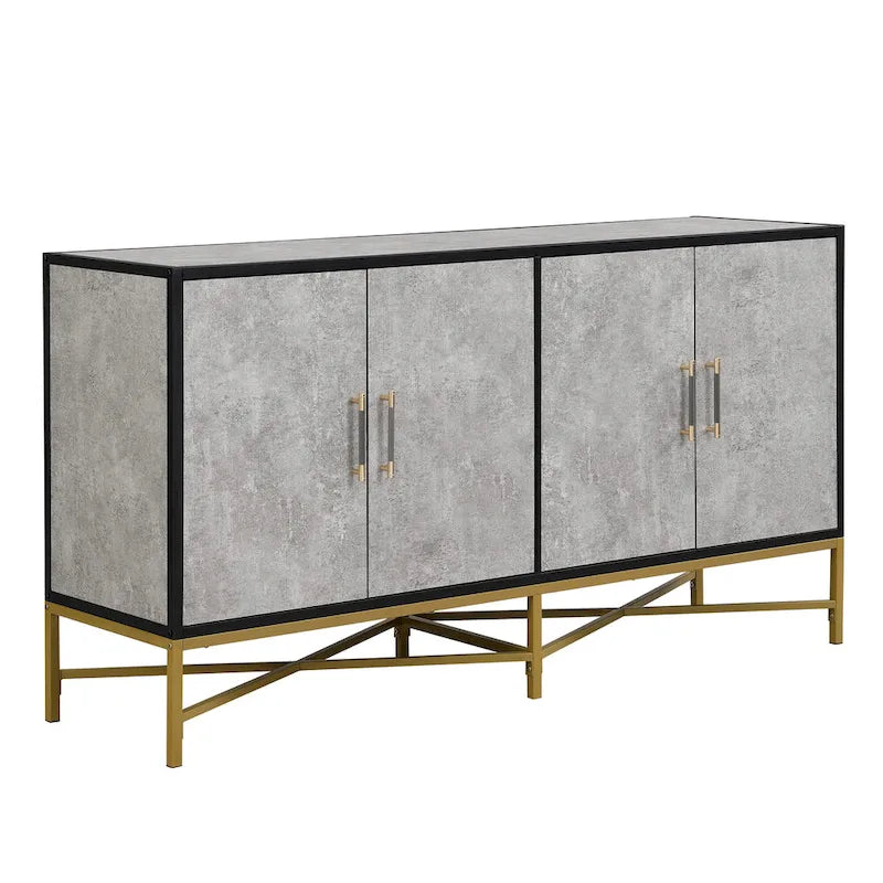 Sideboard Cabinet with Metal Handles, Entryway Storage Cabinets with Shelves, Buffet Cabinet with Metal Cross Leg