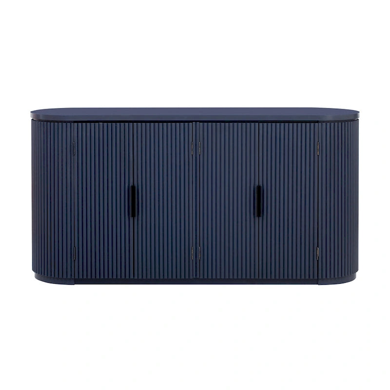 Modern Storage Cabinet with Adjustable Shelves, Metal Handles and Vertical Striped Doors