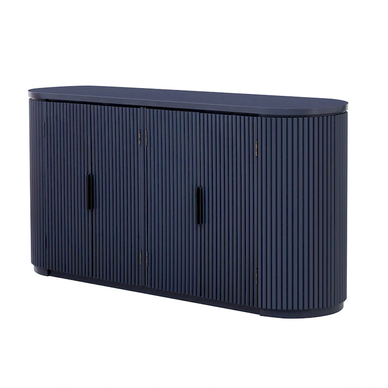 Modern Storage Cabinet with Adjustable Shelves, Metal Handles and Vertical Striped Doors