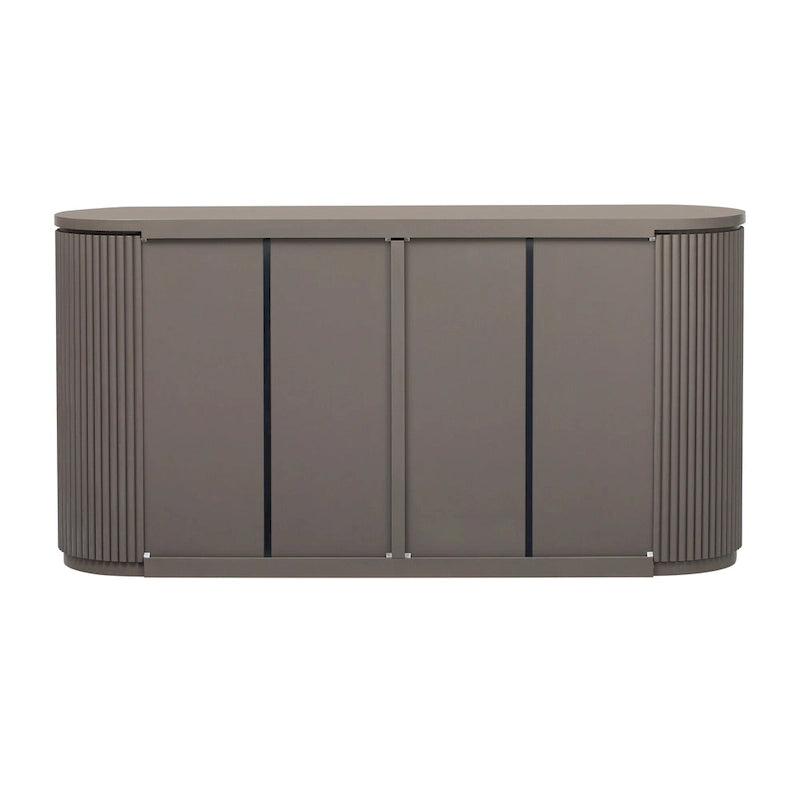 Modern Storage Cabinet with Adjustable Shelves, Metal Handles and Vertical Striped Doors
