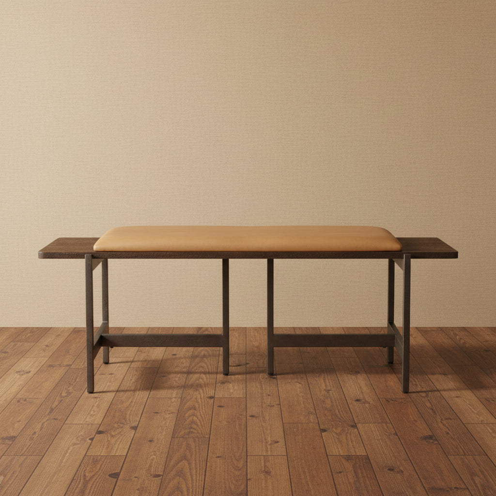 Contemporary Bench with Upholstered Seat & Wood Accent - N/A