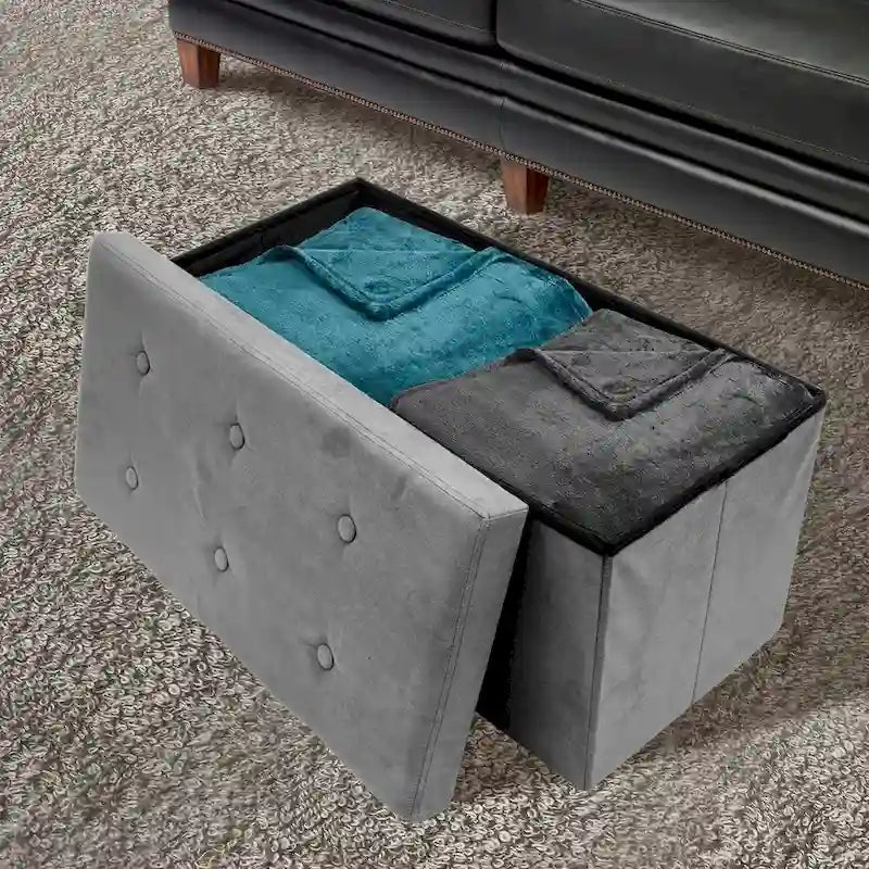 Storage Bench Chest Contemporary Faux Suede (Small Suede, Grey)
