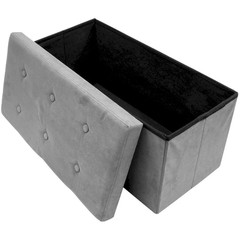 Storage Bench Chest Contemporary Faux Suede (Small Suede, Grey)