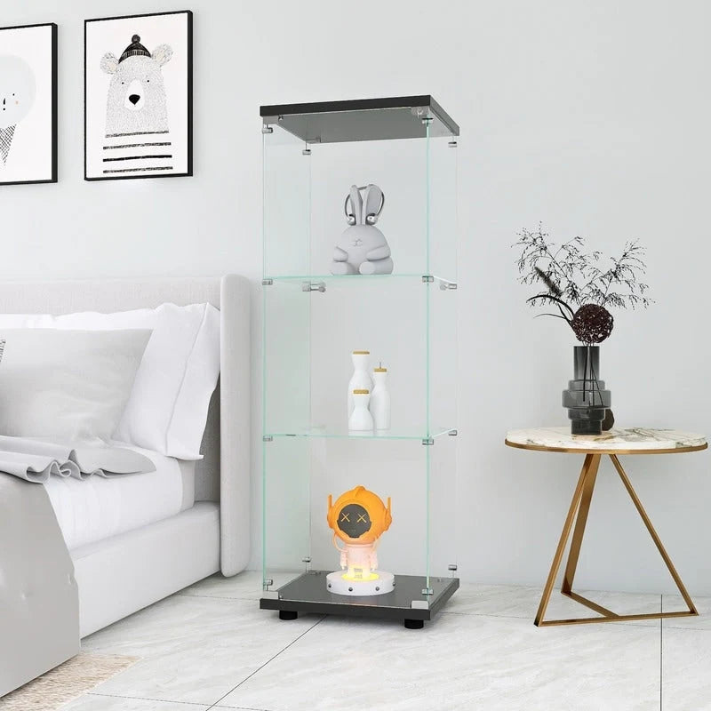 Modern Glass Curio Display Kitchen Cabinet File Cabinet with 3 Shelves