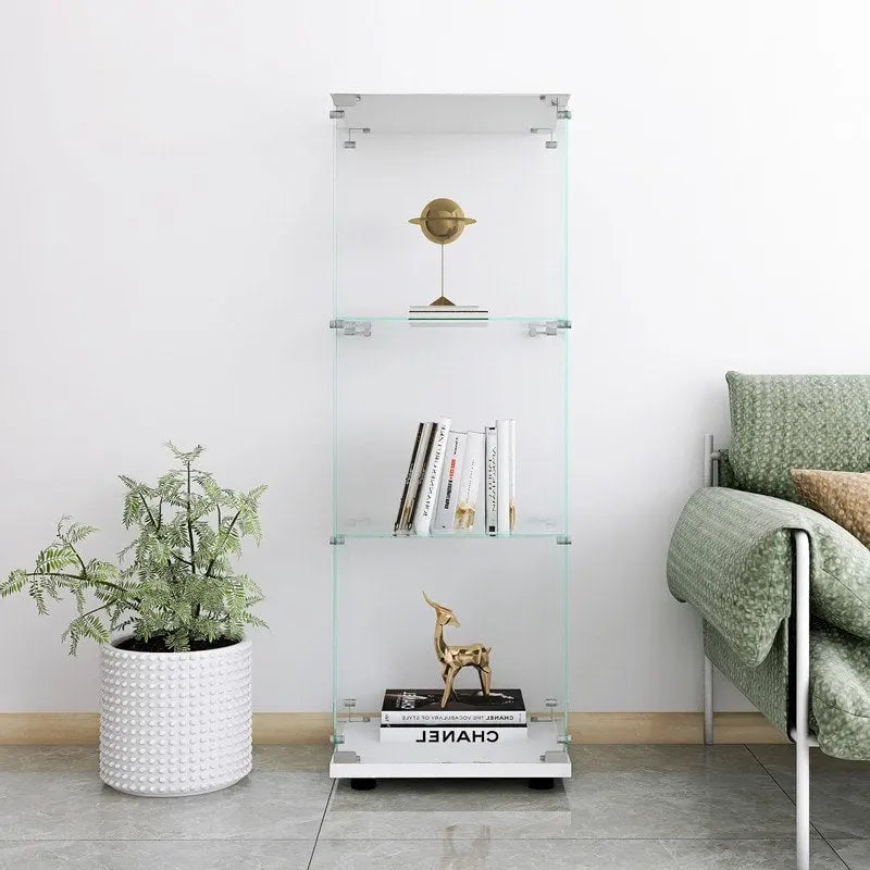 Modern Glass Curio Display Kitchen Cabinet File Cabinet with 3 Shelves