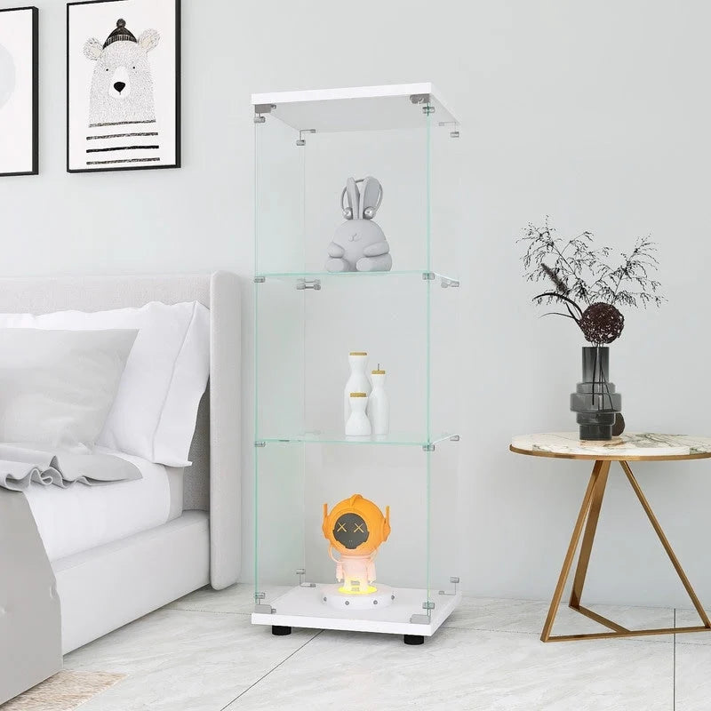 Modern Glass Curio Display Kitchen Cabinet File Cabinet with 3 Shelves