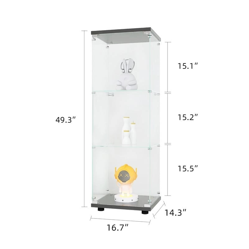 Modern Glass Curio Display Kitchen Cabinet File Cabinet with 3 Shelves