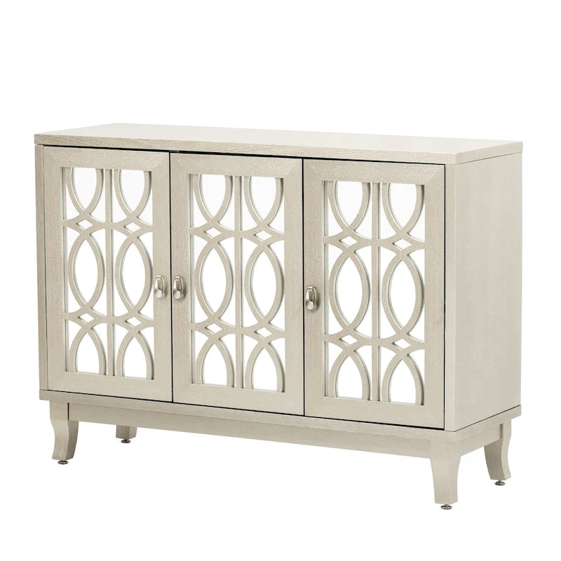 3 Door Mirrored Buffet CabinetSideboard with Glass Doors Dining Room