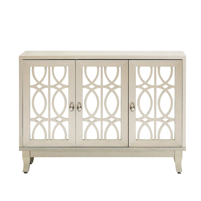 3 Door Mirrored Buffet CabinetSideboard with Glass Doors Dining Room
