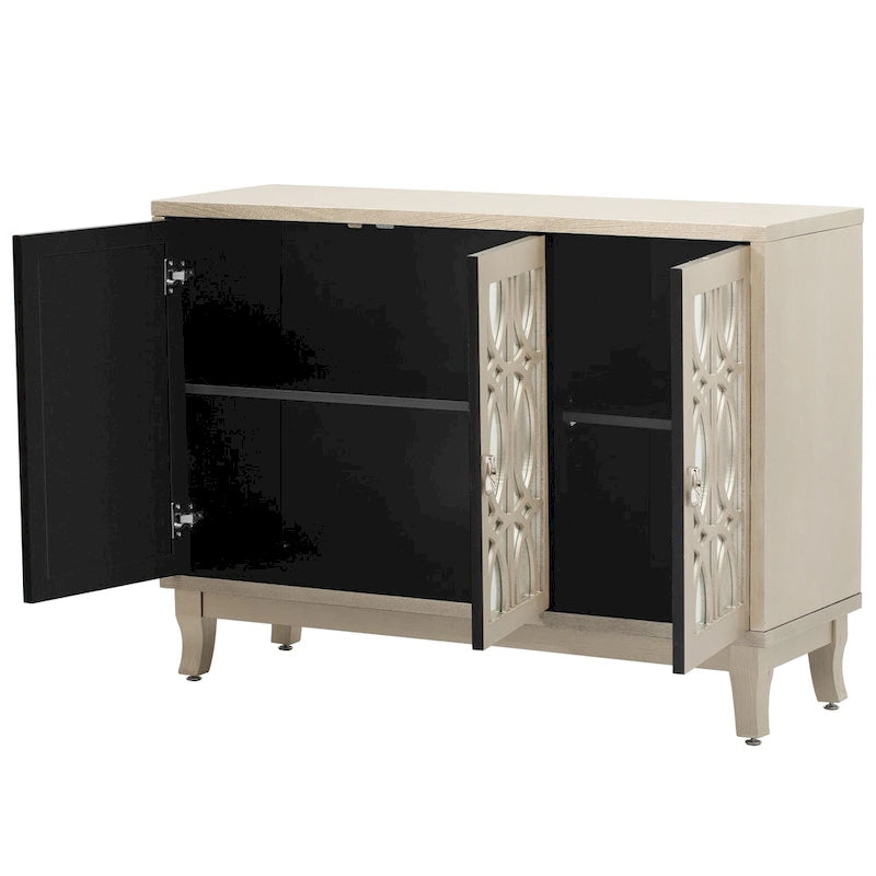 3 Door Mirrored Buffet CabinetSideboard with Glass Doors Dining Room