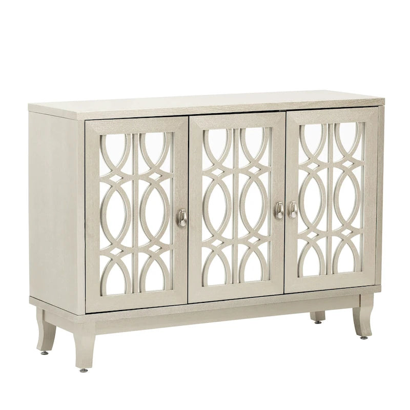 3 Door Mirrored Buffet CabinetSideboard with Glass Doors Dining Room