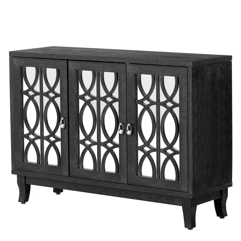 3 Door Mirrored Buffet CabinetSideboard with Glass Doors Dining Room