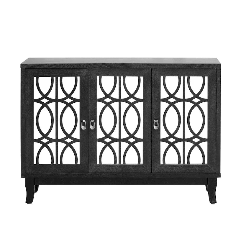 3 Door Mirrored Buffet CabinetSideboard with Glass Doors Dining Room