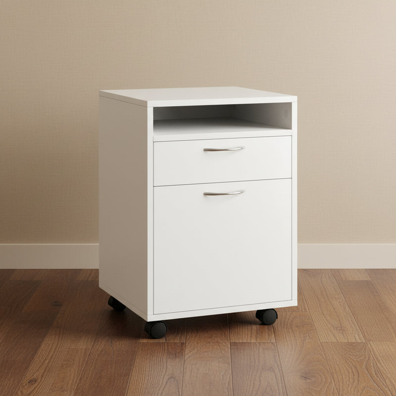 Mobile Storage Cabinet Organizer with Drawer and Cabinet, Printer Stand with Castors, White