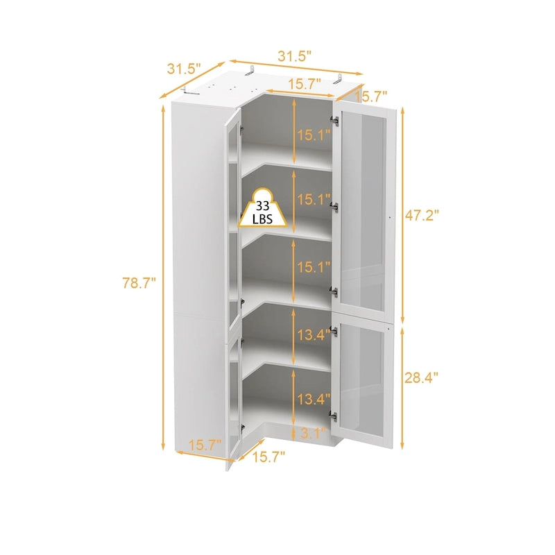 78.7H White Corner Bathroom Cabinet - Stylish Storage for Any Room