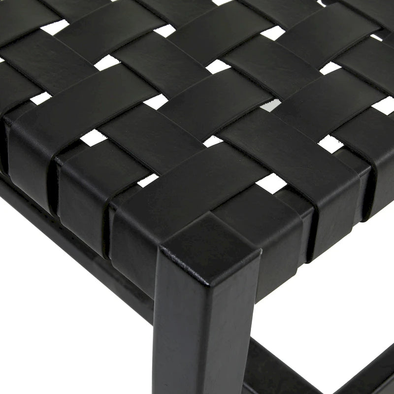 Black or Brown Leather Handmade Woven Seat Bench - 47 x 18 x 17