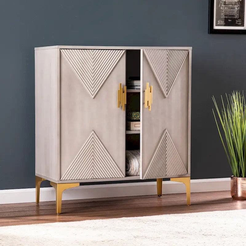 Grey Wood Cabinet w/ Goldtone Legs/Pulls