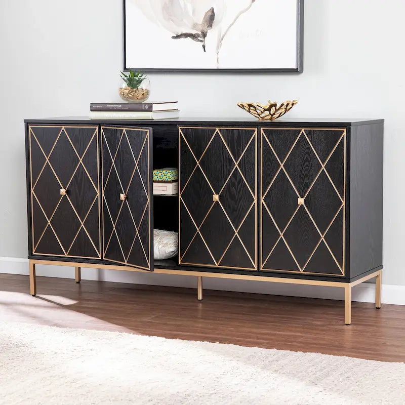 Contemporary Gold Detail Wood Cabinet