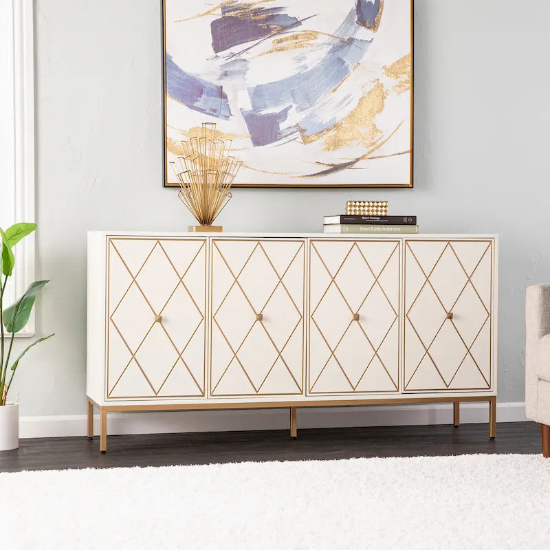 Contemporary Gold Detail Wood Cabinet