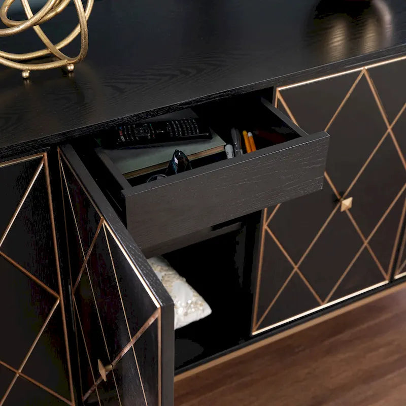 Contemporary Gold Detail Wood Cabinet