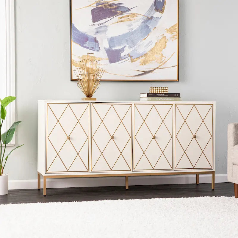 Contemporary Gold Detail Wood Cabinet