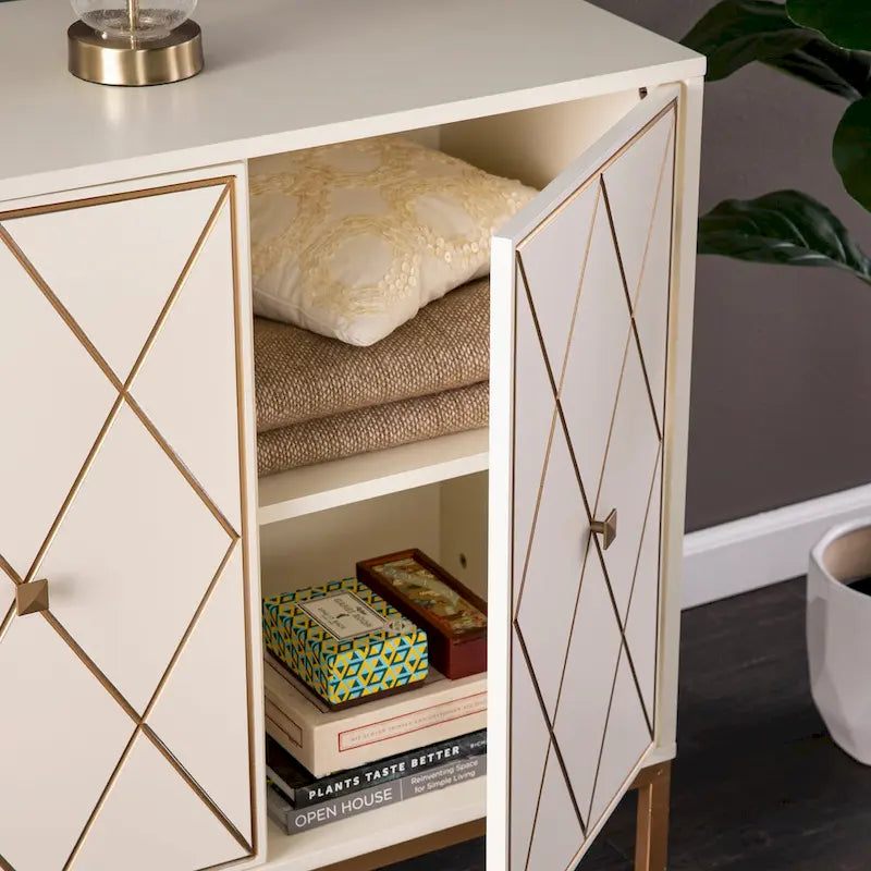 Contemporary Gold Detail Wood Cabinet