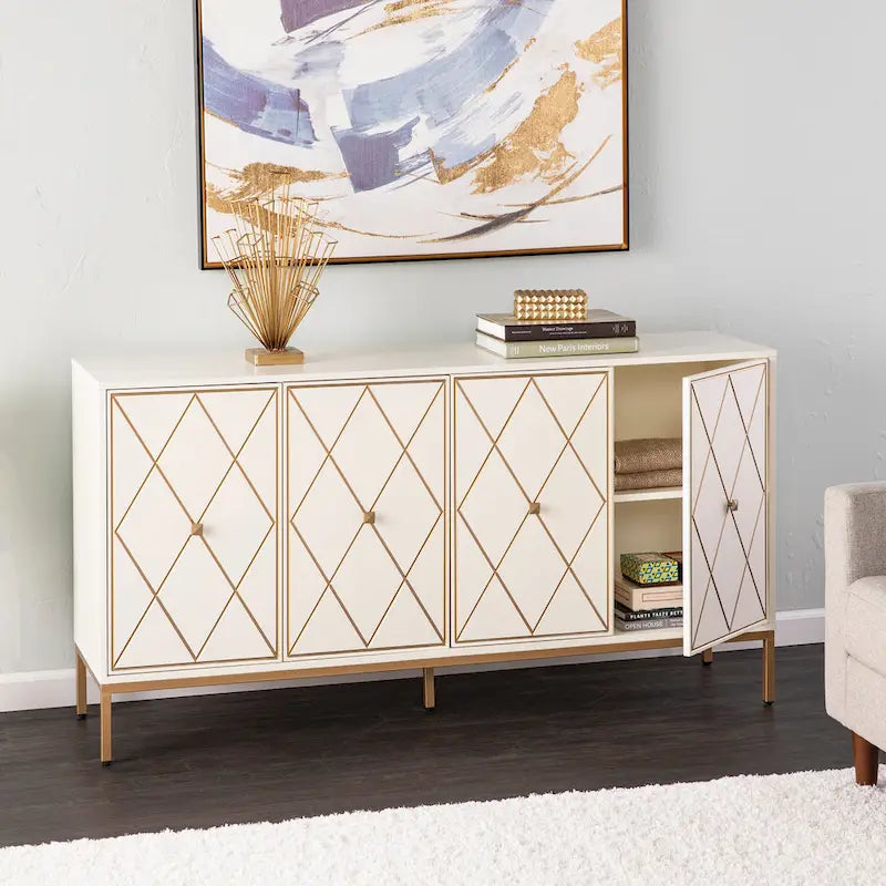Contemporary Gold Detail Wood Cabinet