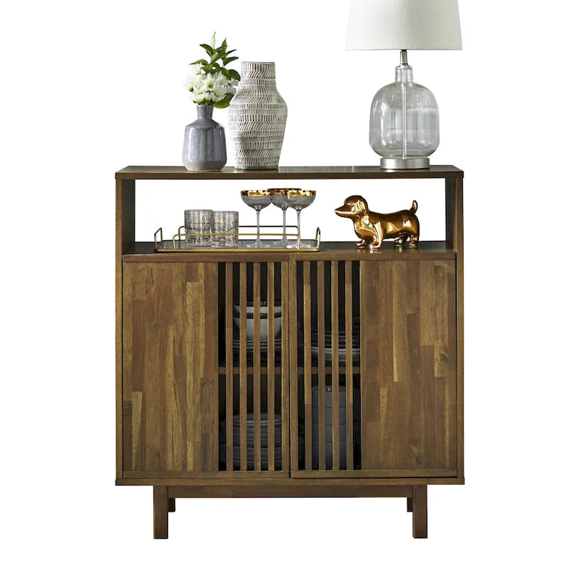 Slatted Pecan Finished Mid-century Sideboard