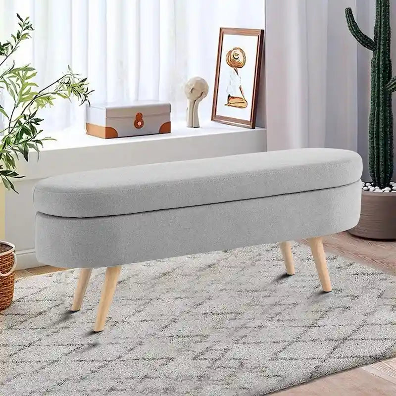 Modern Minimalist Linen Fabric Upholstered Storage Bench with Flip Top