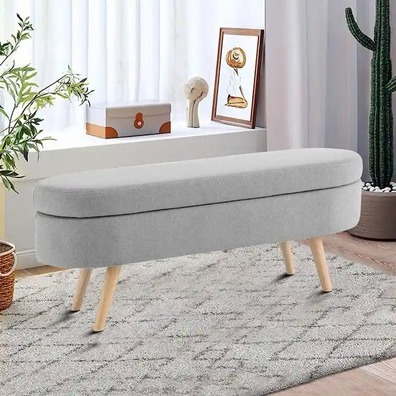 Modern Minimalist Linen Fabric Upholstered Storage Bench with Flip Top