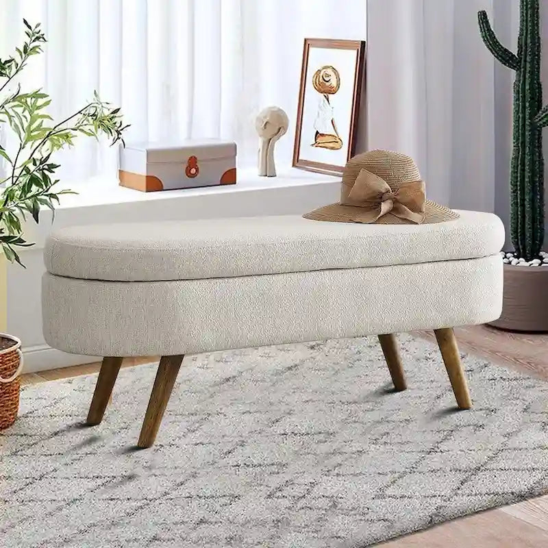 Modern Minimalist Linen Fabric Upholstered Storage Bench with Flip Top