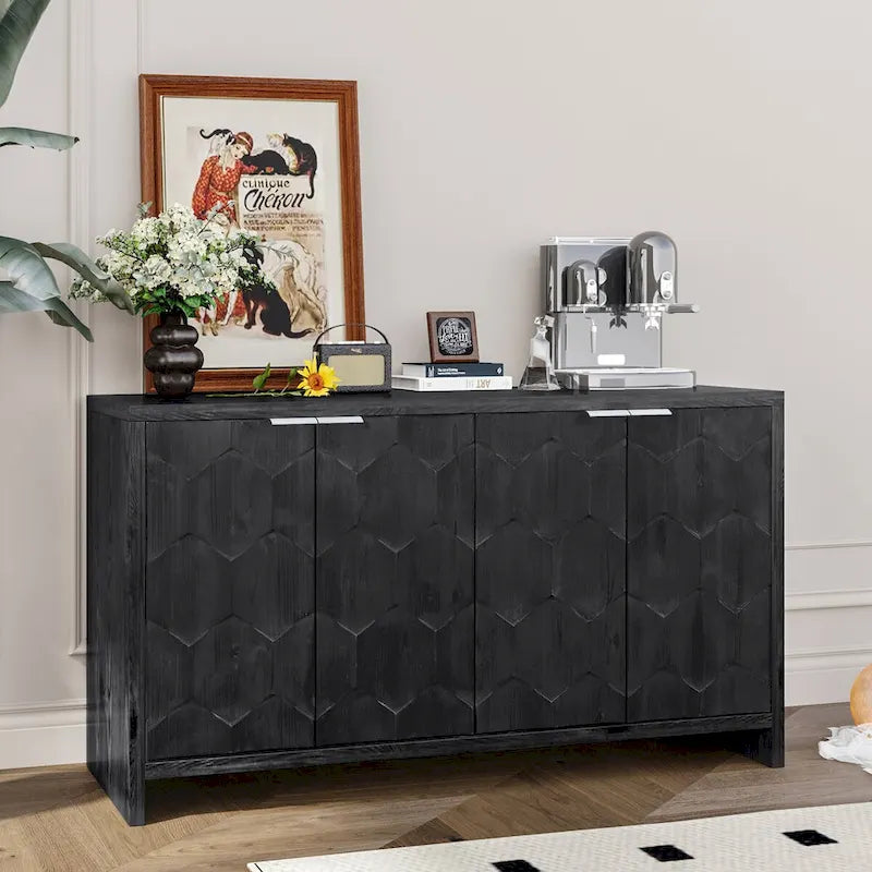 Accent Cabinet Farmhouse Style 4 Door Wooden Cabinet Sideboard Buffet Server Cabinet Storage Cabinet