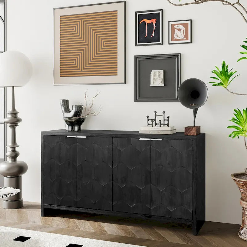 Accent Cabinet Farmhouse Style 4 Door Wooden Cabinet Sideboard Buffet Server Cabinet Storage Cabinet