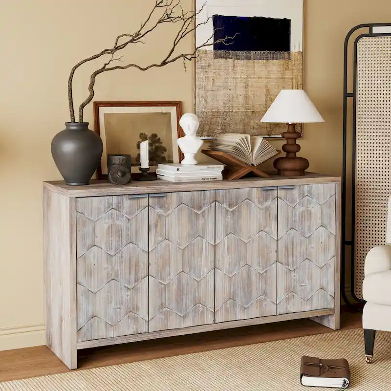 Accent Cabinet Farmhouse Style 4 Door Wooden Cabinet Sideboard Buffet Server Cabinet Storage Cabinet